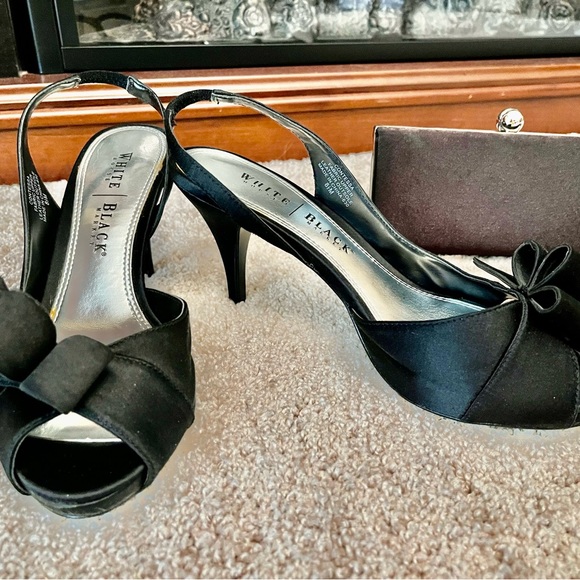 White House Black Market Shoes - White house Blk market satin sling back heels and matching bag sz 8.5 blk